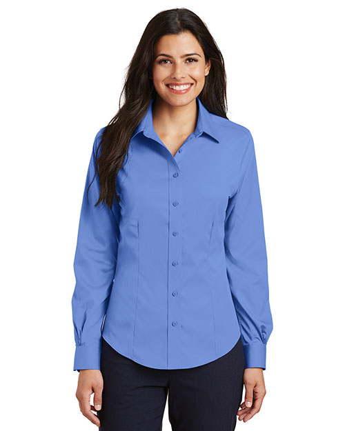 Port Authority L638 Women Long Sleeve Non-Iron Twill Shirt Ultramarine Blue at bigntallapparel