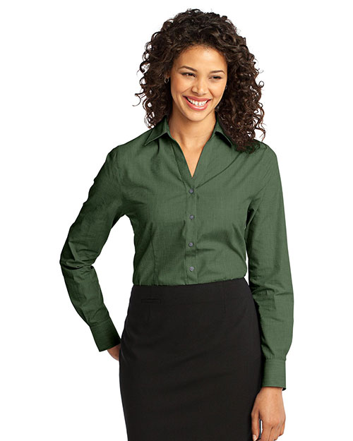 Port Authority L640 Women Crosshatch Easy Care Shirt Dark Cactus Green at bigntallapparel