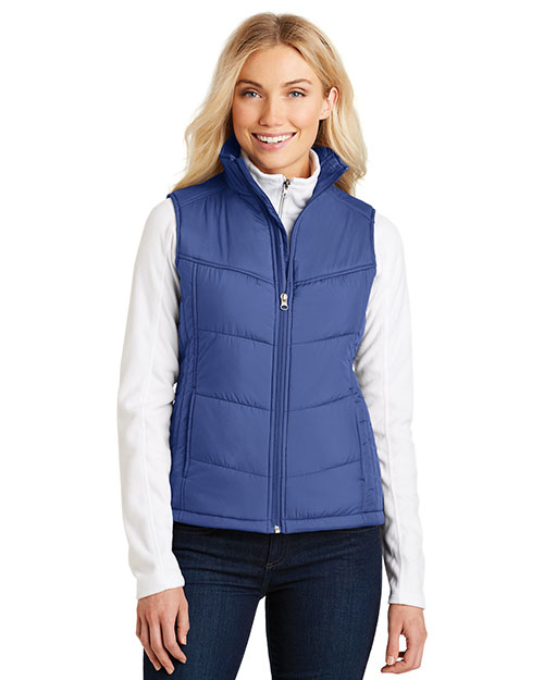 Port Authority L709 Women Puffy Vest Mediterranean Blue/Black at bigntallapparel