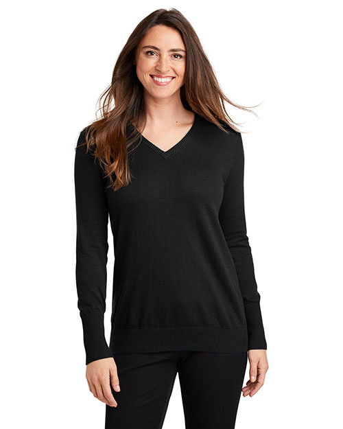 Port Authority LSW285 Women Vneck Sweater Black at bigntallapparel