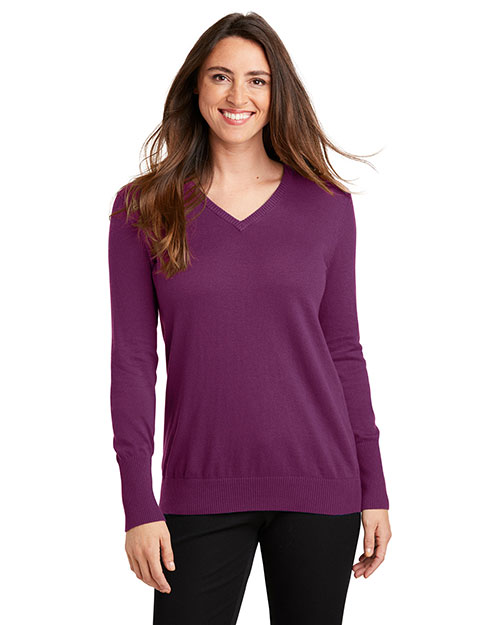 Port Authority LSW285 Women Vneck Sweater Deep Berry at bigntallapparel