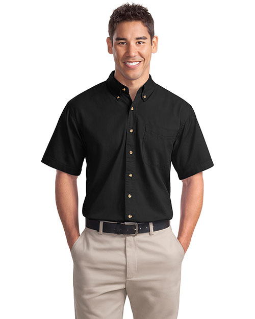 Port Authority S500T Men Short Sleeve Twill Shirt Black at bigntallapparel