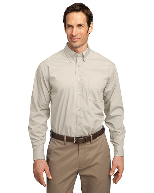 Port Authority S607 Men Long Sleeve Easy Care Soil Resistant Dress Shirt Light Stone at bigntallapparel