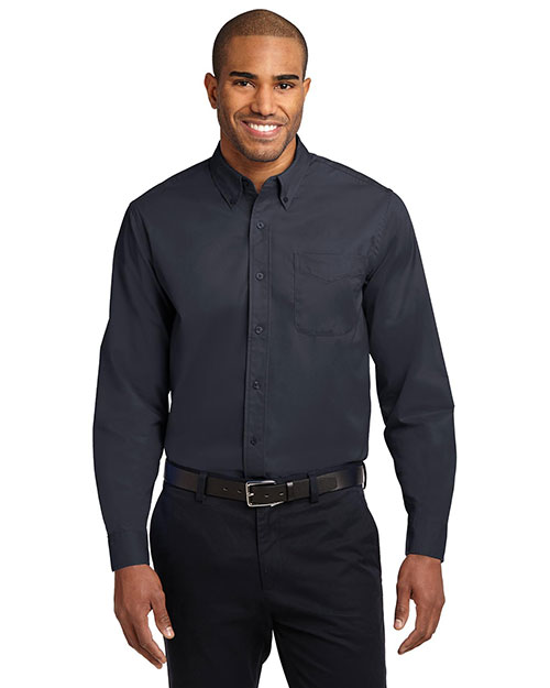 Port Authority S608 Men  Long Sleeve Easy Care Dress Shirt Classic Navy/ Light Stone at bigntallapparel