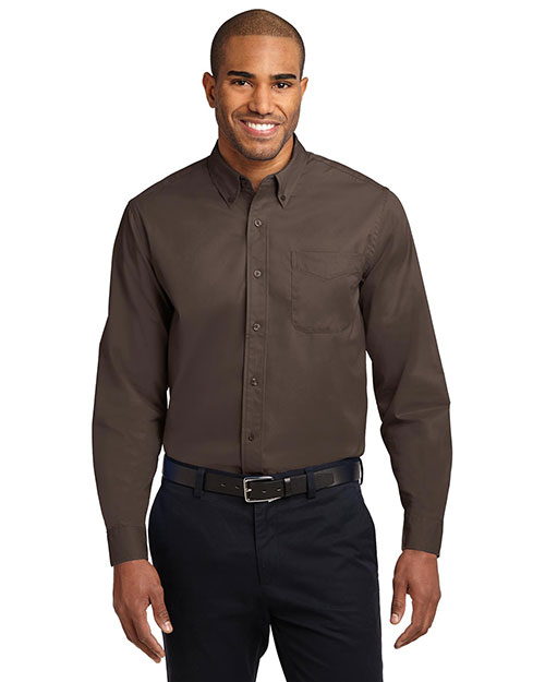 Port Authority S608ES Men  Extended Sized Long Sleeve Easy Care Dress Shirt Coffee Bean/Light Stone at bigntallapparel