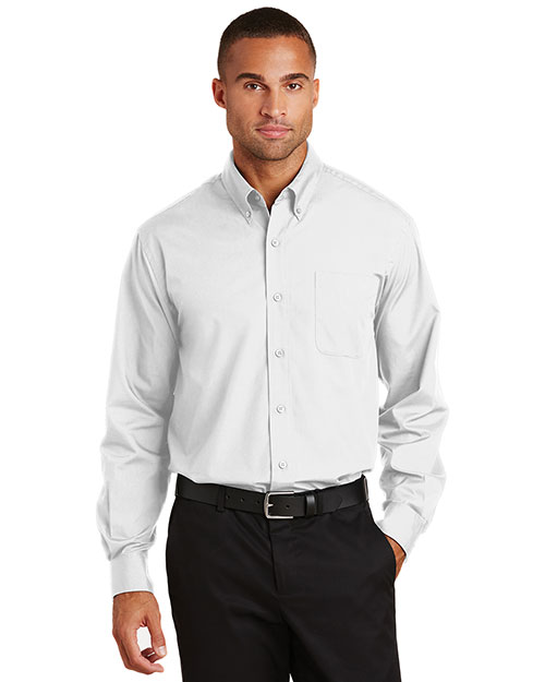 Port Authority Signature S632 Men Long Sleeve Value Poplin Shirt White at bigntallapparel
