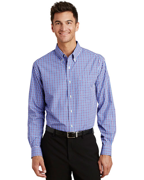 Port Authority S654 Men Long Sleeve Gingham Easy Care Shirt Blue/Purple at bigntallapparel