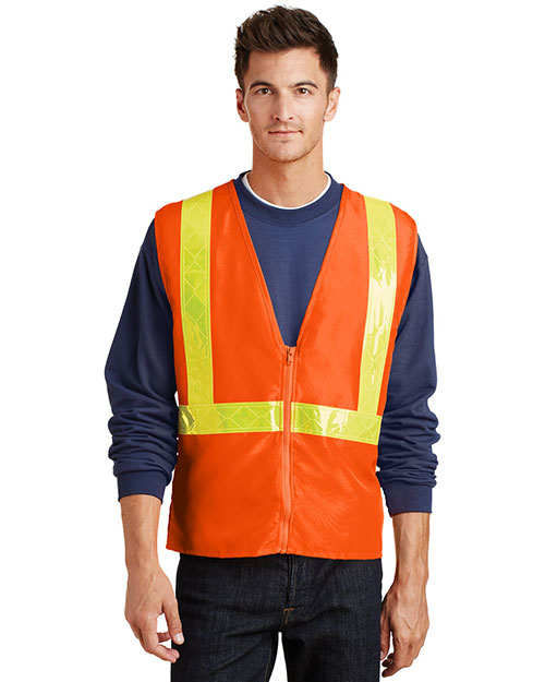 Port Authority SV01 Men Safety Work Vest Safety Orange/ Reflective at bigntallapparel