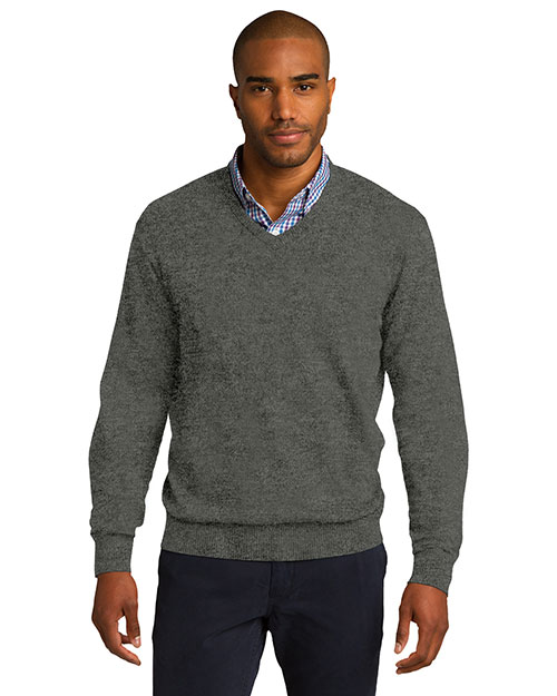 Port Authority SW285 Men Vneck Sweater Charcoal Hthr at bigntallapparel