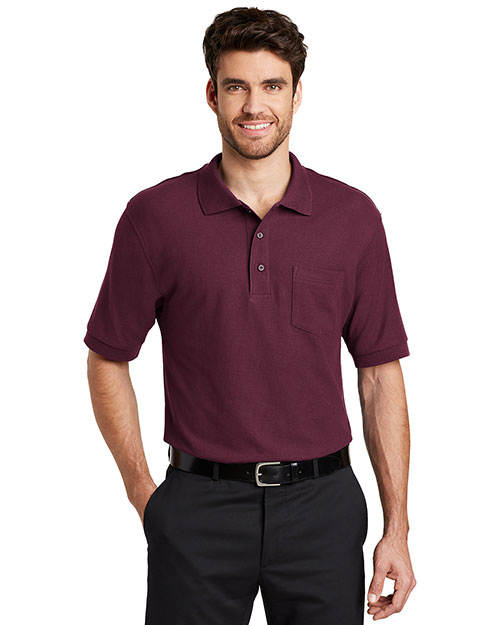 Port Authority TLK500P Men Tall Silk Touch? Polo With Pocket Burgundy at bigntallapparel