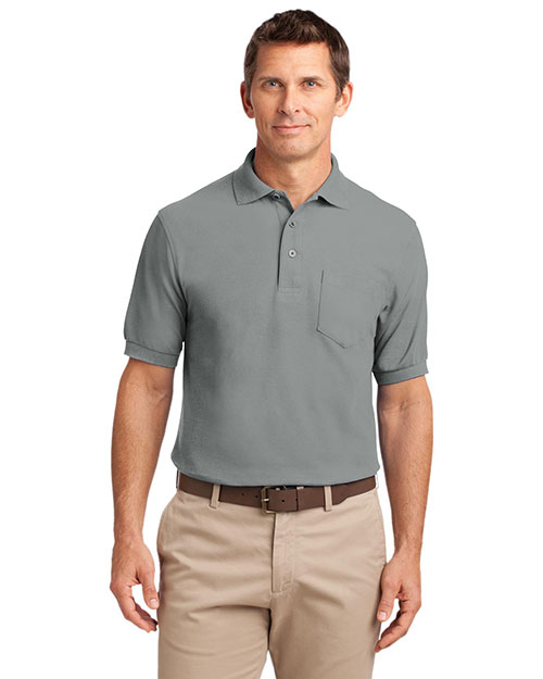 Port Authority TLK500P Men Tall Silk Touch? Polo With Pocket Cool Grey at bigntallapparel