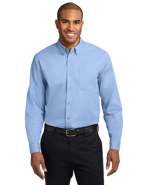 Port Authority TLS608 Men Tall Long Sleeve Easy Care Shirt Light Blue/Light Stone at bigntallapparel