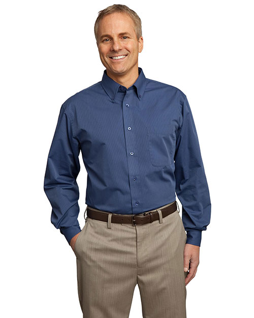 Port Authority TLS613 Men Tall Tonal Pattern Easy Care Shirt blue at bigntallapparel