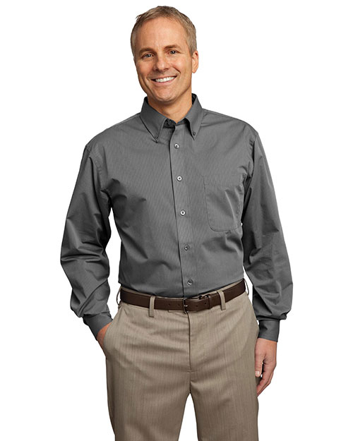 Port Authority TLS613 Men Tall Tonal Pattern Easy Care Shirt Grey at bigntallapparel