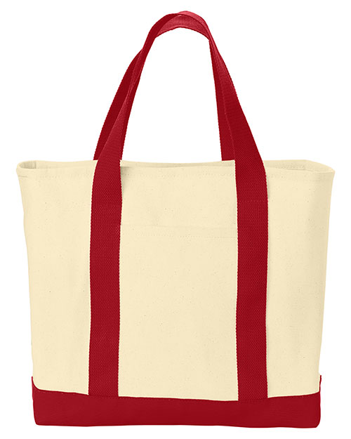 Port & Company B400  2-Tone Shopping Tote Natural/Red at bigntallapparel