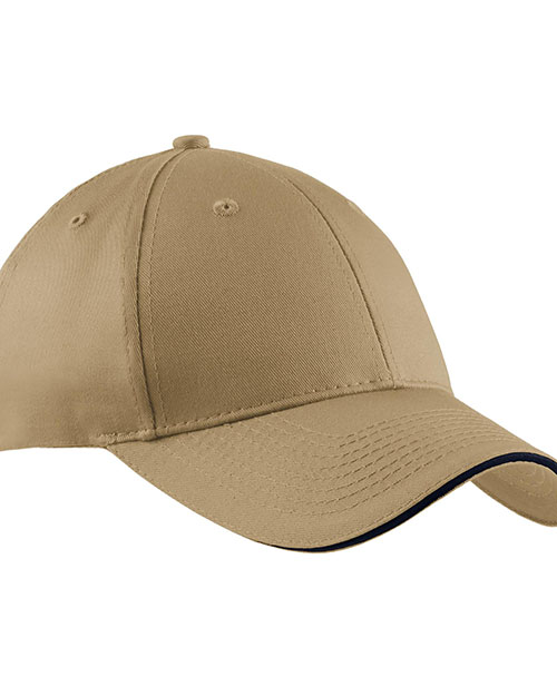 Port & Company CP85  Sandwich Bill Cap Khaki/Navy at bigntallapparel