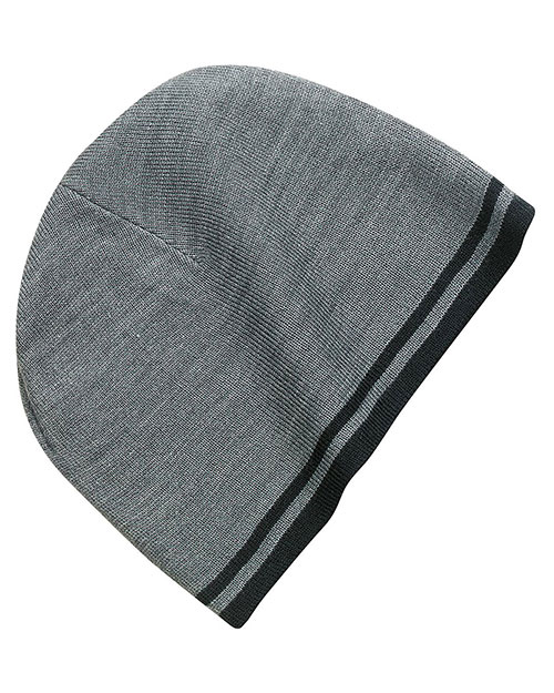 Port & Company CP93  Fine Knit Skull Cap With Stripe Athletic Oxford/Black at bigntallapparel