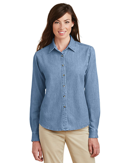 Port & Company LSP10 Women Long Sleeve Value Denim Shirt Faded Blue* at bigntallapparel