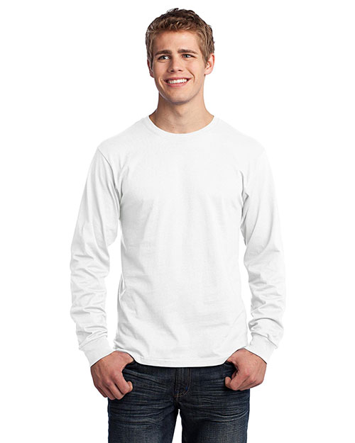 Port & Company PC54LS Men Long Sleeve 5.4-Oz. 100% Cotton T-Shirt White at bigntallapparel