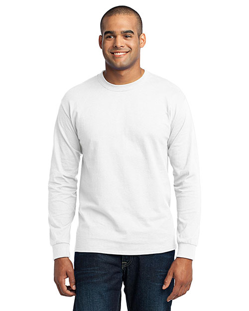 Port & Company PC55LS Men Long Sleeve 50/50 Cotton/Poly T-Shirt White at bigntallapparel