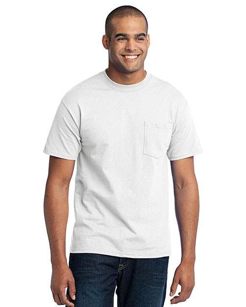 Port & Company PC55P Men 50/50 Cotton/Poly T-Shirt With Pocket White at bigntallapparel