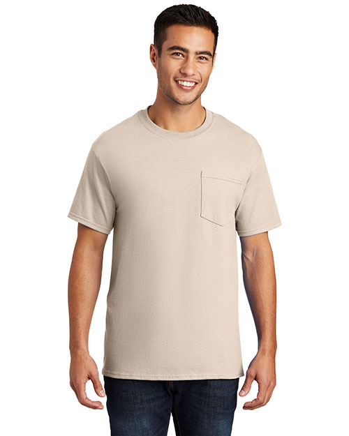 Port & Company PC61P Men 100% Cotton T Shirt With Pocket Natural at bigntallapparel