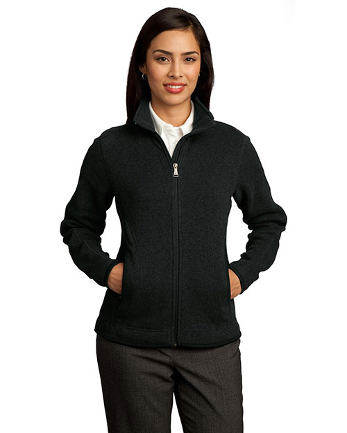 Red House RH55 Women Sweater Fleece Full-Zip Jacket Black at bigntallapparel
