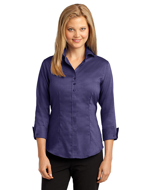Red House RH69 Women 3/4sleeve Nailhead Noniron Buttondown Shirt Dark Purple at bigntallapparel