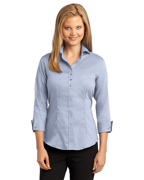 Red House RH69 Women 3/4sleeve Nailhead Noniron Buttondown Shirt Slate Blue at bigntallapparel