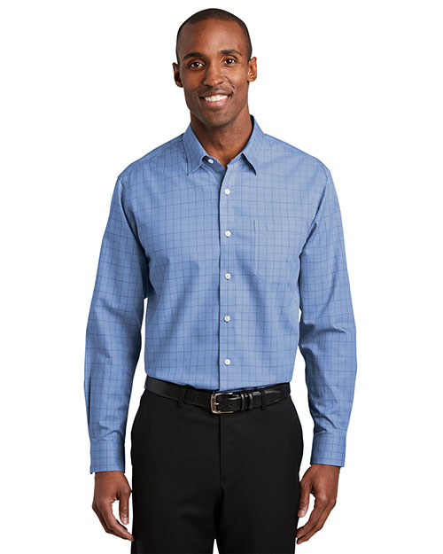 Red House RH70 Men Windowpane Plaid Noniron Shirt blue at bigntallapparel