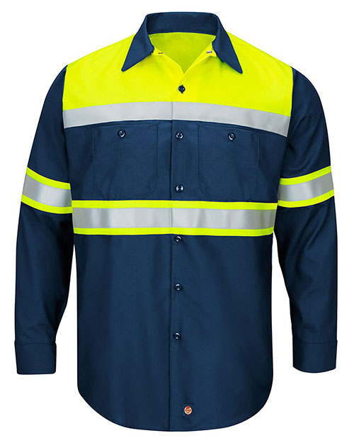 Red Kap SY70L Hi-Visibility Colorblock Ripstop Long Sleeve Work Shirt - TALL