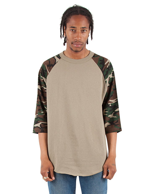 Shaka Wear SHRAGCM  Adult Three-Quarter Sleeve Camo Raglan T-Shirt