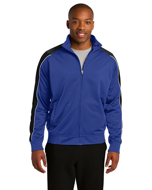 Sport-Tek JST92 Men Piped Tricot Track Jacket Tr Ryl/Blk/Wht at bigntallapparel