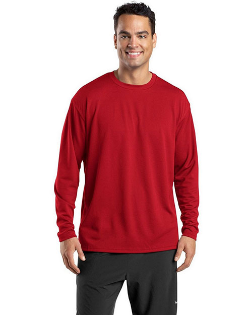 Sport-Tek K368 Men  Dri Mesh Long Sleeve T Shirt Red at bigntallapparel