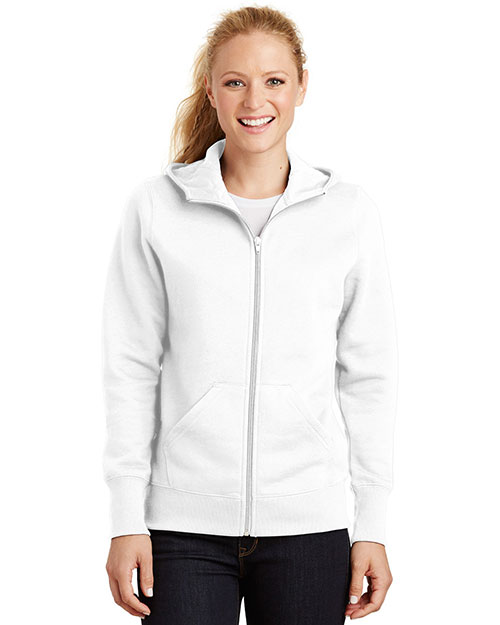 Sport-Tek L265 Women Full-Zip Hooded Fleece Jacket White at bigntallapparel