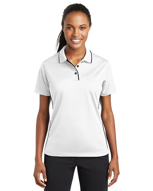 Sport-Tek L467 Women Dri-Mesh Polo With Tipped Collar And Piping White/Black at bigntallapparel