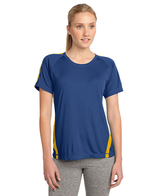 Sport-Tek LST351 Women Colorblock Competitor Tee Tr Royal/Gold at bigntallapparel