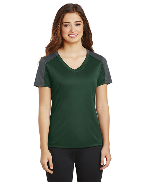  Sport-Tek Ladies PosiCharge Competitor Sleeve-Blocked V-Neck Tee. LST354