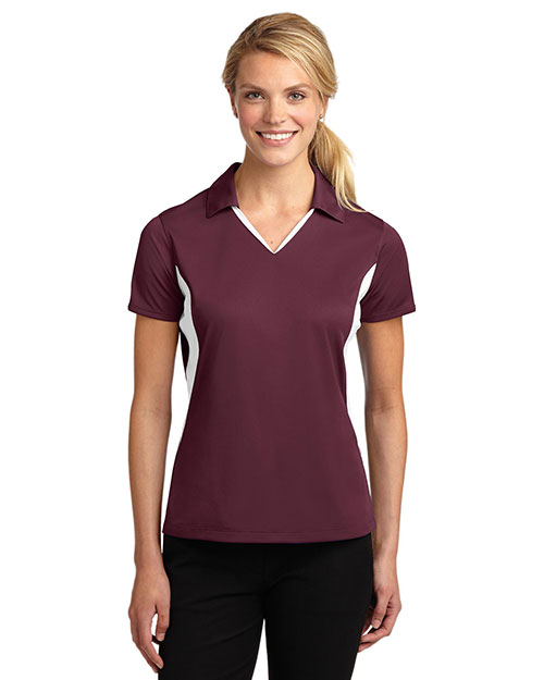 Sport-Tek LST655 Women Side Blocked Micropique Sport-Wick Polo Maroon/White at bigntallapparel