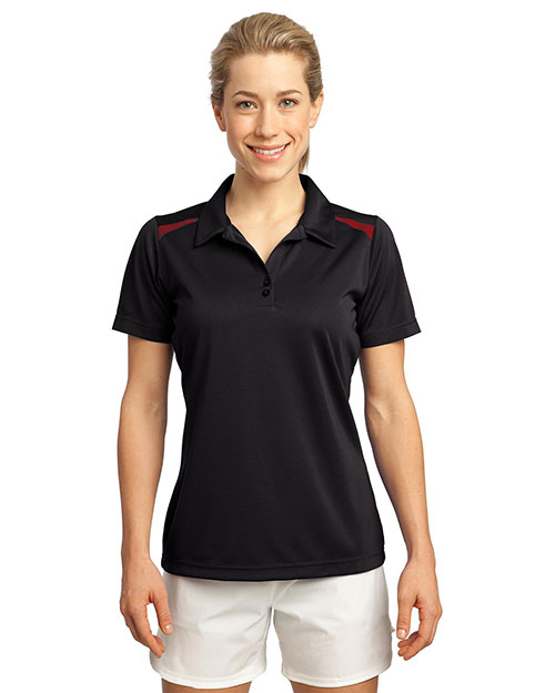 Sport-Tek LST670 Women Vector Sport-Wick Polo Black/True Red at bigntallapparel