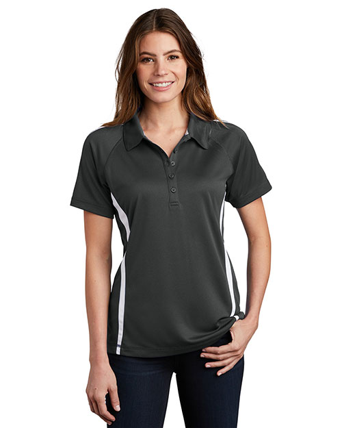 Sport-Tek LST685 Women Posicharge Micromesh Colorblock Polo Iron Grey/Wht at bigntallapparel