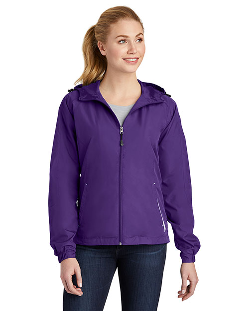 Sport-Tek LST76 Women Colorblock Hooded Jacket Purple/White at bigntallapparel