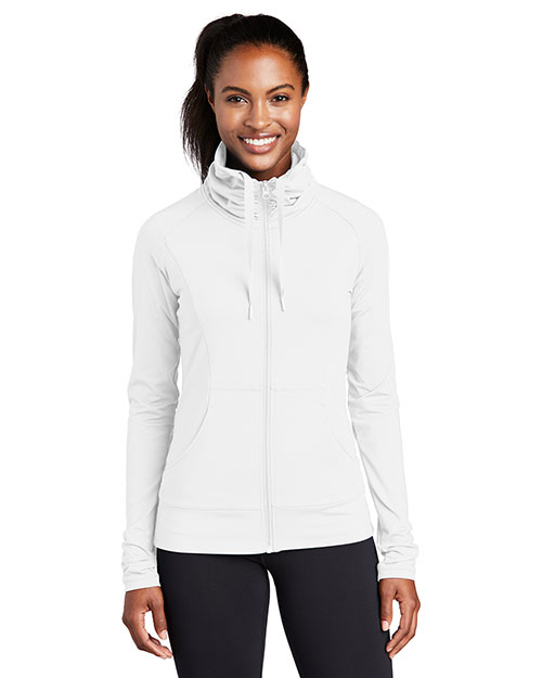 Sport-Tek LST852 Women Sportwick Stretch Fullzip Jacket White at bigntallapparel