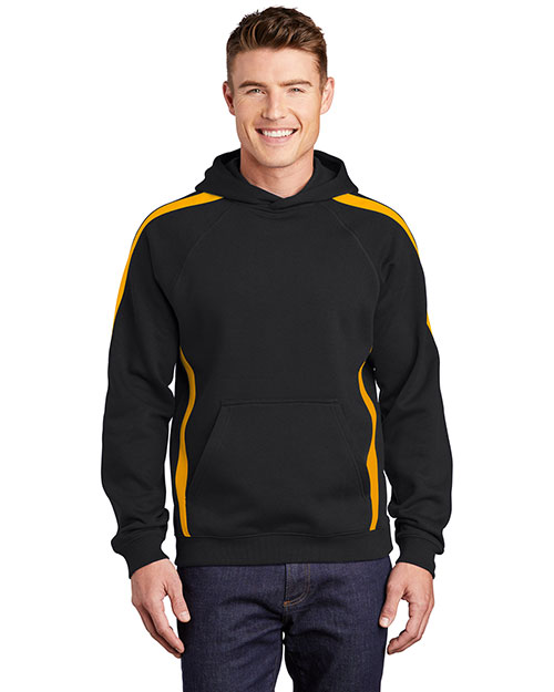 Sport-Tek ST265 Men Sleeve Stripe Pullover Hooded Sweatshirt Black/Gold at bigntallapparel