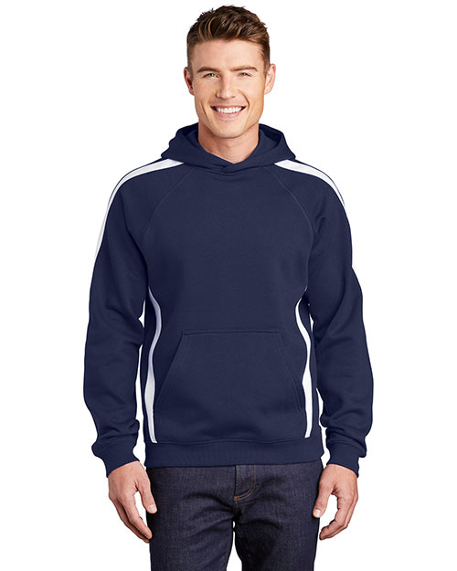 Sport-Tek ST265 Men Sleeve Stripe Pullover Hooded Sweatshirt Tr Navy/White at bigntallapparel