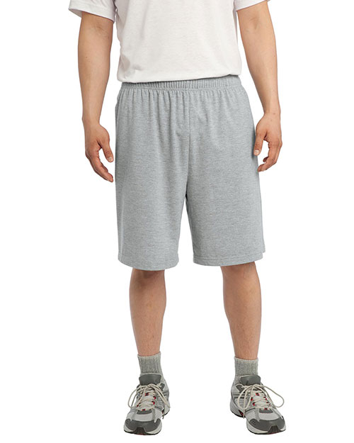 Sport-Tek ST310 Men Jersey Knit Short With Pockets Heather Grey at bigntallapparel