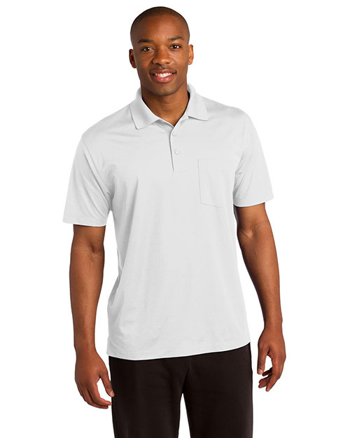 Sport-Tek ST651 Men Micropique Sportwick Pocket Polo White at bigntallapparel