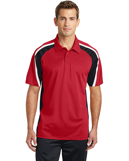 Sport-Tek ST654 Men Tricolor Micropique Sport-Wick Polo True Red/Black/White at bigntallapparel