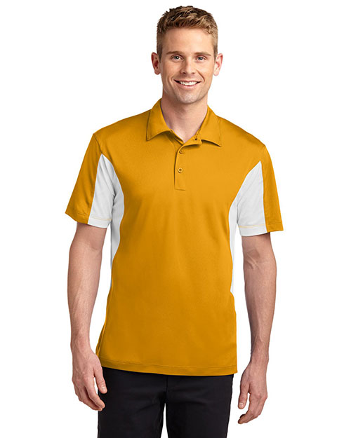 Sport-Tek ST655 Men Side Blocked Micropique  Wick Sport Shirt Gold/White at bigntallapparel