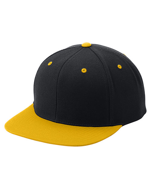 Sport-Tek STC19  Flat Bill Snapback Cap Black/Gold at bigntallapparel